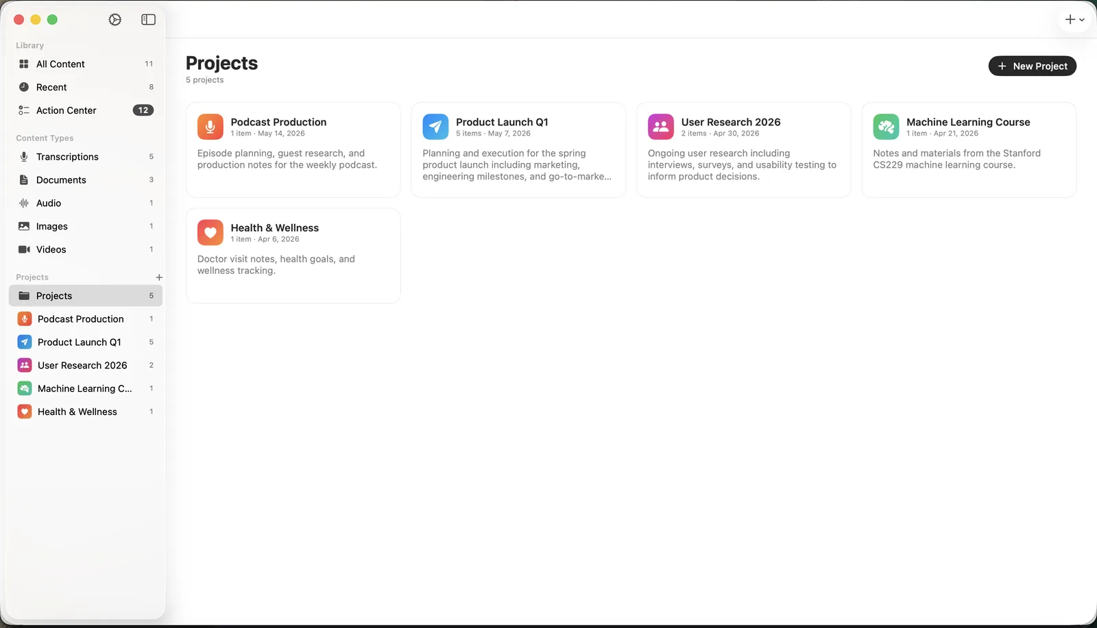 Inscribe Mac Projects view